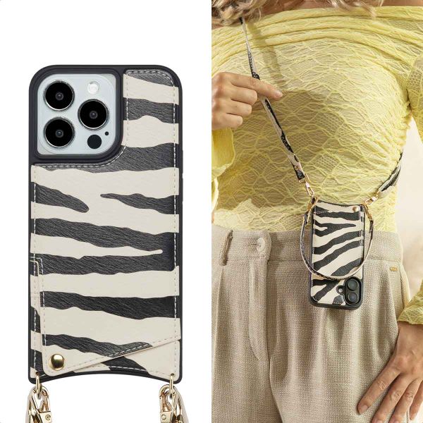 Selencia Cover per telefono Nova con cordino e portacarte Apple iPhone 13 Pro - Zazzy Zebra