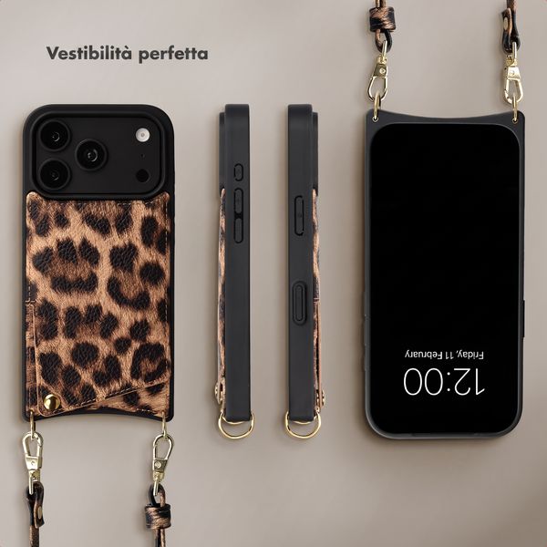 Selencia Cover per telefono Nova con cordino e portacarte Apple iPhone 18 Pro Max / 17 Pro Max - Leopard