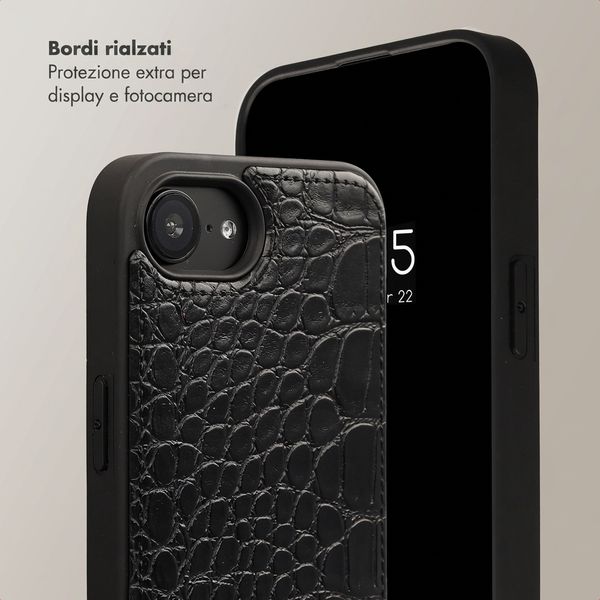 Selencia Cover per telefono Nova Croco con cordino e portacarte Apple iPhone 17e / 16e - Nero