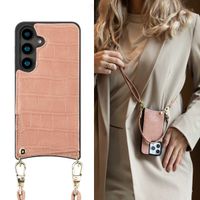 Selencia Cover per telefono Nova Croco con cordino e portacarte Samsung Galaxy S24 - Old Pink