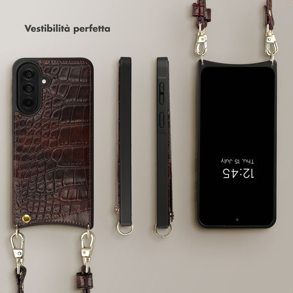Selencia Cover per telefono Nova Croco con cordino e portacarte Samsung Galaxy A37 (5G) - Choco Brown