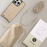 Selencia Cover per telefono Nova Croco con cordino e portacarte Apple iPhone 14 Pro - Beige