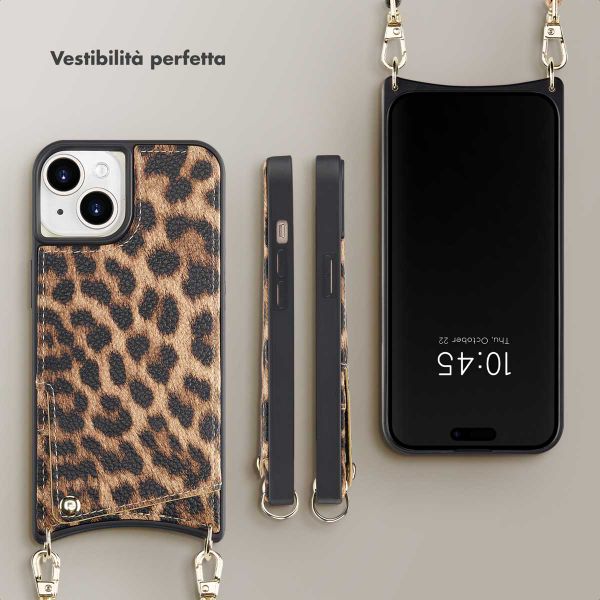 Selencia Cover per telefono Nova con cordino e portacarte Apple iPhone 15 - Leopard