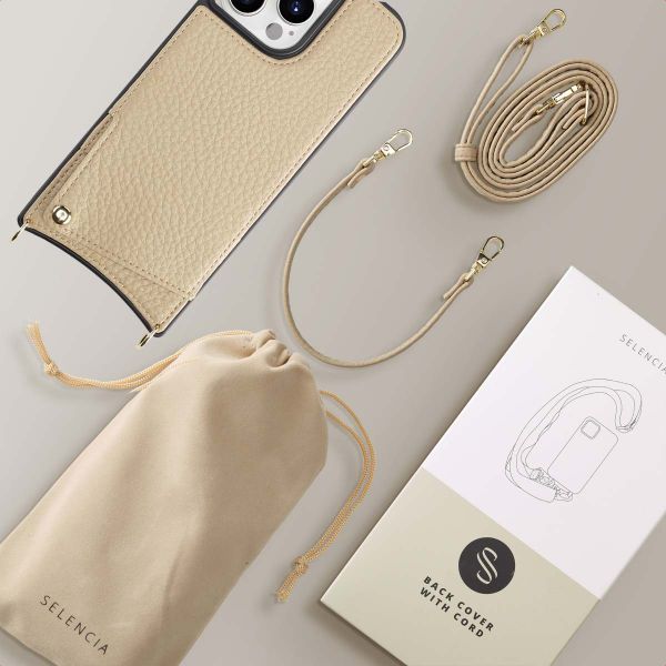 Selencia Cover per telefono Nova con cordino e portacarte Apple iPhone 15 Pro Max - Beige