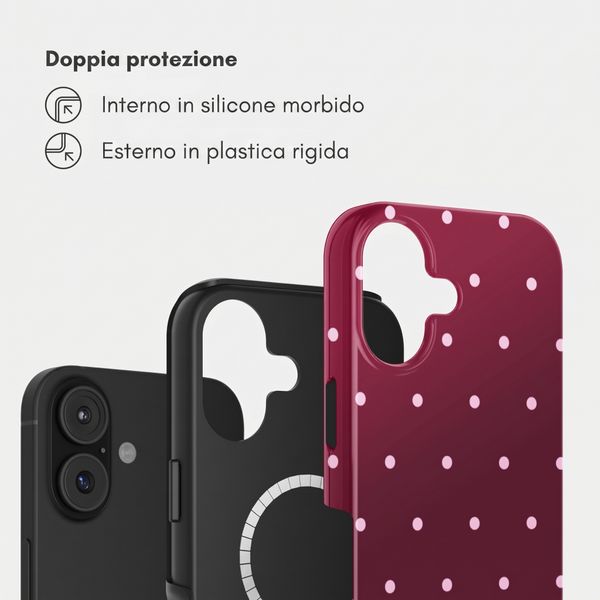 Selencia Cover posteriore Vivid con MagSafe Apple iPhone 16 - Happy Dots Burgundy