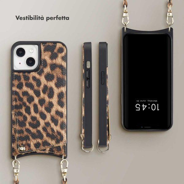 Selencia Cover per telefono Nova con cordino e portacarte Apple iPhone 14 / 13 - Leopard