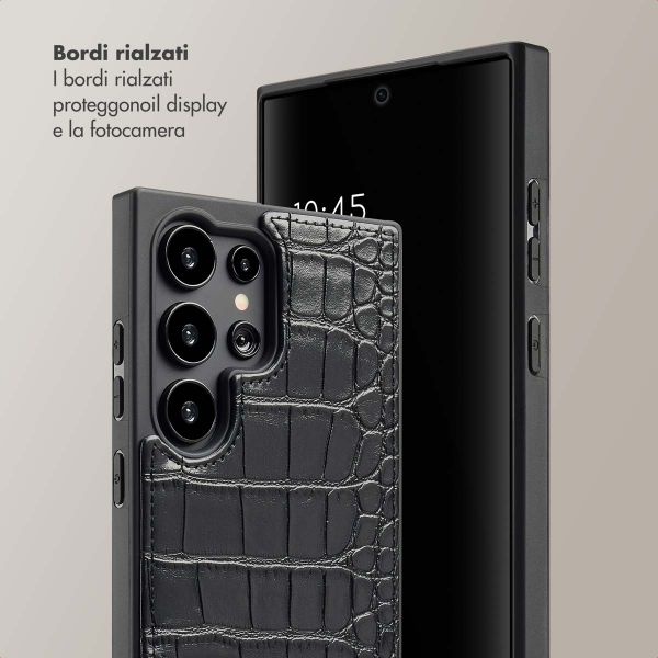 Selencia Cover per telefono Nova Croco con cordino e portacarte Samsung Galaxy S24 Ultra - Nero