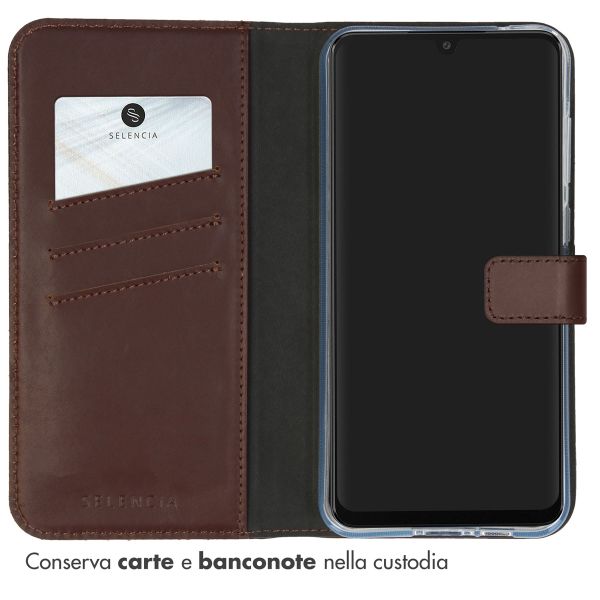 Selencia Cover a libro in vera pelle Samsung Galaxy A55 - Marrone scuro