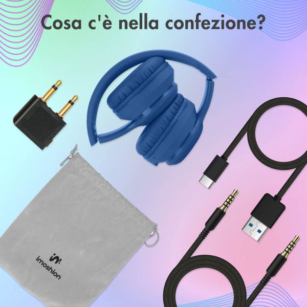 imoshion Cuffie wireless per bambini con LED Light - Limitatore di decibel - Con cavo AUX - Cobalt Blue