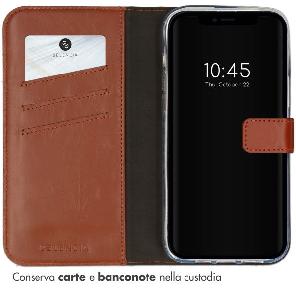 Selencia Cover a libro in vera pelle Apple iPhone 14 - Marrone chiaro