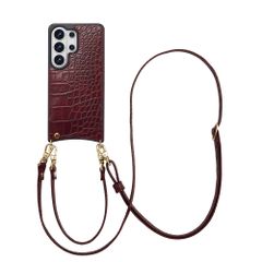 Selencia Cover per telefono Nova Croco con cordino e portacarte Samsung Galaxy S26 Ultra - Burgundy