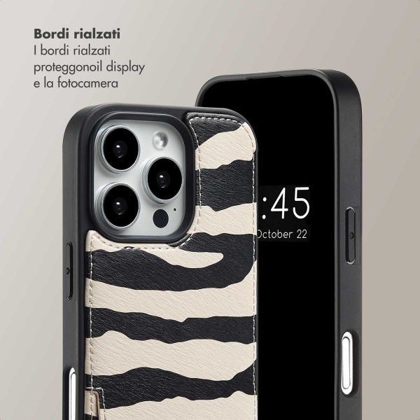 Selencia Cover per telefono Nova con cordino e portacarte Apple iPhone 16 Pro Max - Zazzy Zebra