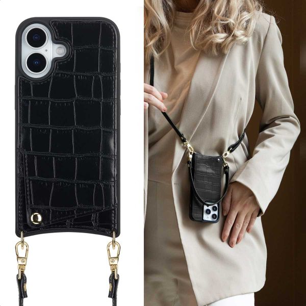 Selencia Cover per telefono Nova Croco con cordino e portacarte Apple iPhone 17 - Nero