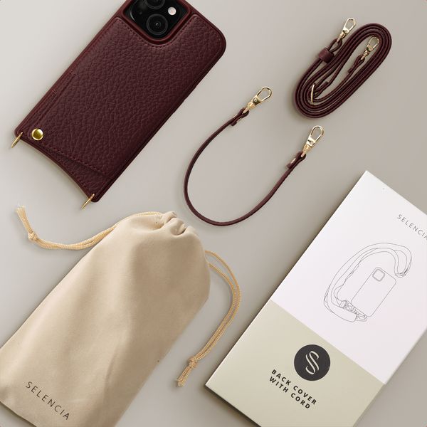 Selencia Cover per telefono Nova con cordino e portacarte Apple iPhone 15 - Bold Burgundy