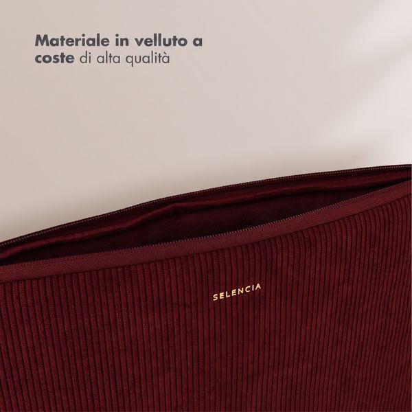 Selencia Cover per laptop in velluto a coste 15-16 pollici - Sleeve per laptop - Deep Burgundy