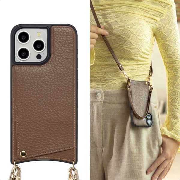 Selencia Cover per telefono Nova con cordino e portacarte Apple iPhone 15 Pro Max - Mocha Brown