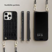 Selencia Cover per telefono Nova Croco con cordino e portacarte Apple iPhone 15 Pro - Nero
