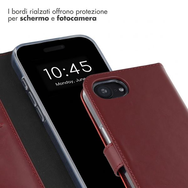 Selencia Cover a libro in vera pelle Apple iPhone 17e / 16e - Burgundy