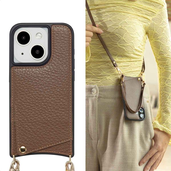 Selencia Cover per telefono Nova con cordino e portacarte Apple iPhone 15 - Mocha Brown