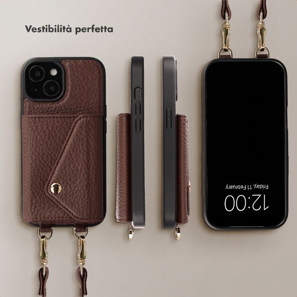 Selencia Cover per telefono Sera con cordino e portacarte a busta Apple iPhone 15 - Chocolate Brown