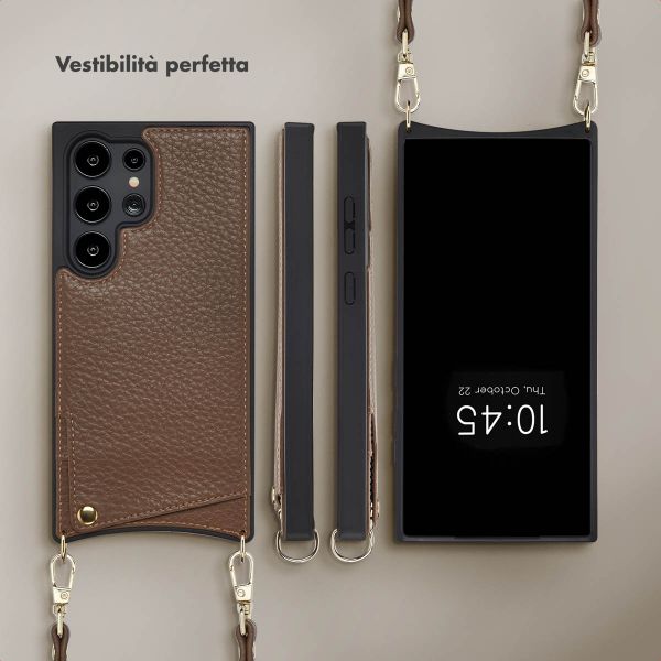 Selencia Cover per telefono Nova con cordino e portacarte Samsung Galaxy S24 Ultra - Mocha Brown