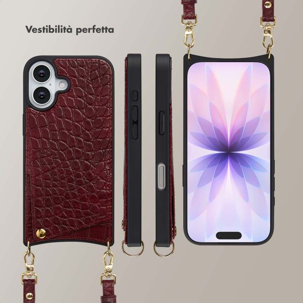 Selencia Cover per telefono Nova Croco con cordino e portacarte Apple iPhone 17 - Burgundy