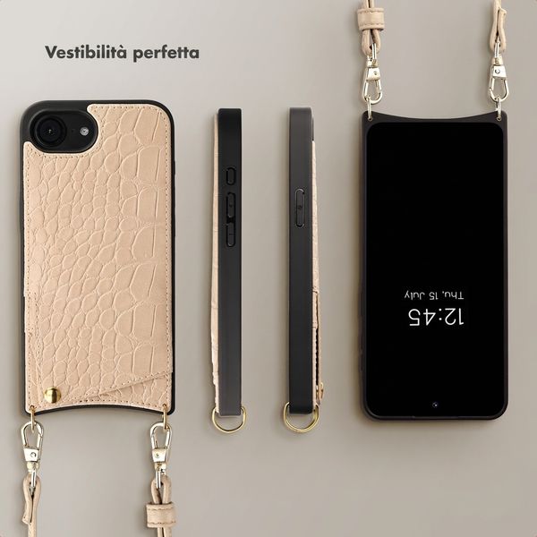 Selencia Cover per telefono Nova Croco con cordino e portacarte Apple iPhone 17e / 16e - Beige