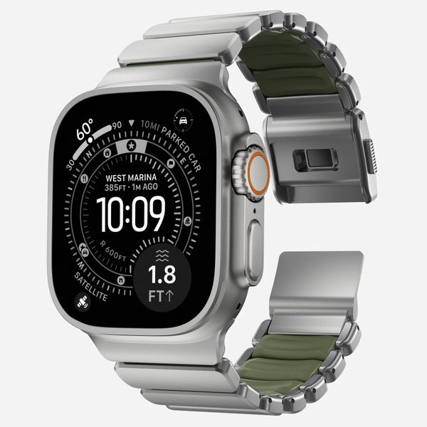 Nomad Cinturino Stratos Apple Watch | 44/45/46/49 mm - Forest Green / Natural Titanium