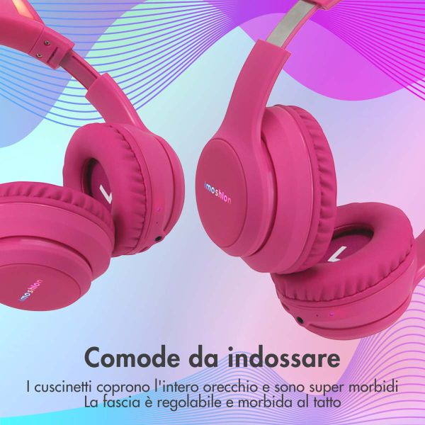 imoshion Cuffie wireless per bambini LED Light Cat Ear - Limitatore di Decibel - Con cavo AUX - Hot Pink