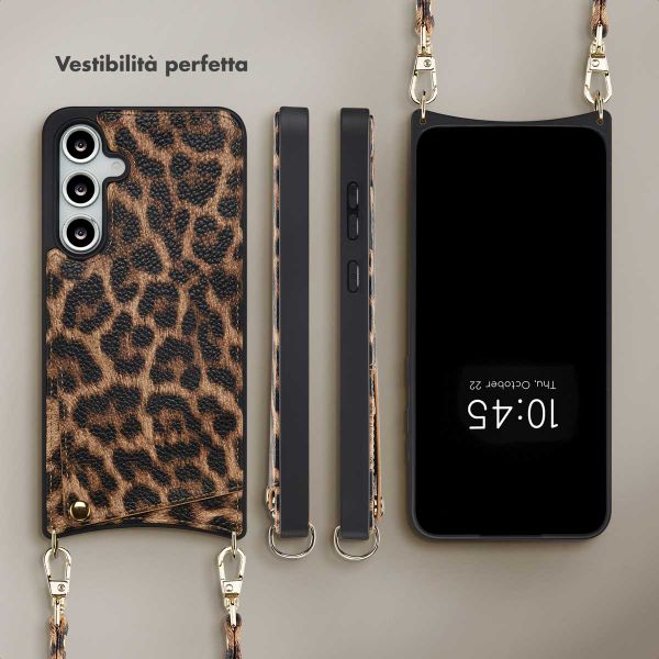 Selencia Cover per telefono Nova con cordino e portacarte Samsung Galaxy S24 FE - Leopard