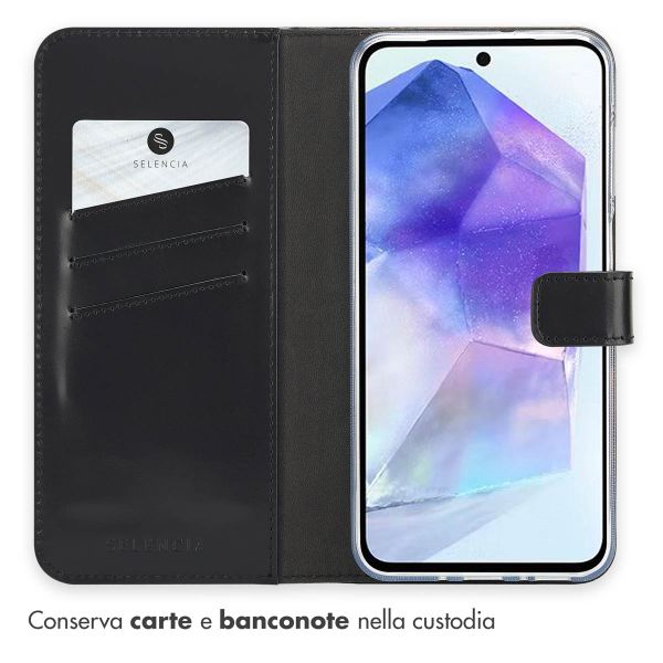 Selencia Cover a libro in vera pelle Samsung Galaxy A26 - Nero