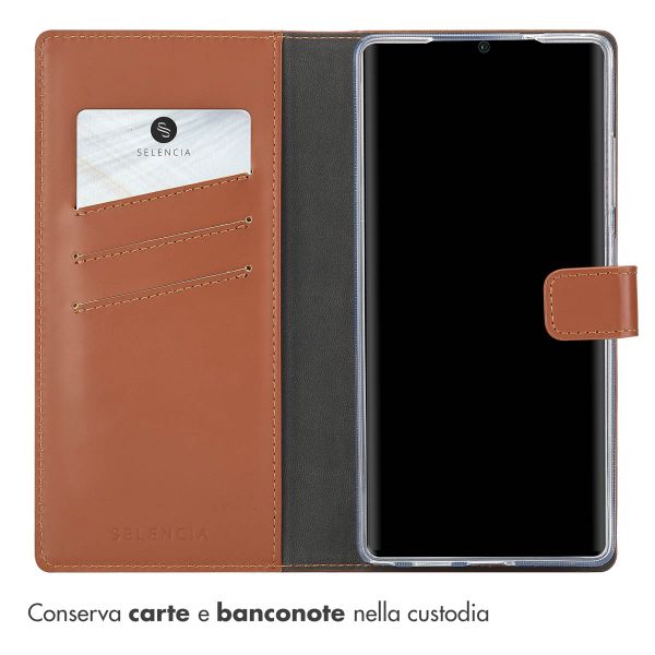 Selencia Cover a libro in vera pelle Samsung Galaxy S25 Ultra - Marrone chiaro