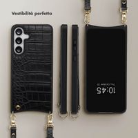 Selencia Cover per telefono Nova Croco con cordino e portacarte Samsung Galaxy S25 FE - Nero
