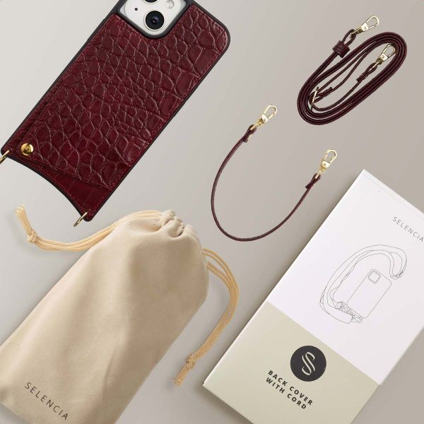 Selencia Cover per telefono Nova Croco con cordino e portacarte Apple iPhone 14 / 13 - Burgundy