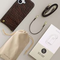 Selencia Cover per telefono Nova Croco con cordino e portacarte Apple iPhone 16 - Choco Brown