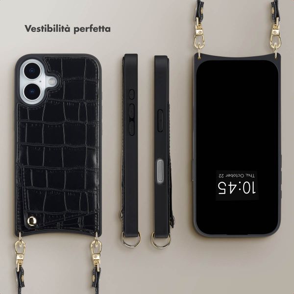 Selencia Cover per telefono Nova Croco con cordino e portacarte Apple iPhone 17 - Nero