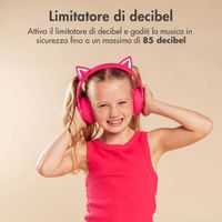 imoshion Cuffie wireless per bambini LED Light Cat Ear - Limitatore di Decibel - Con cavo AUX - Hot Pink