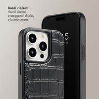 Selencia Cover per telefono Nova Croco con cordino e portacarte Apple iPhone 15 Pro - Nero