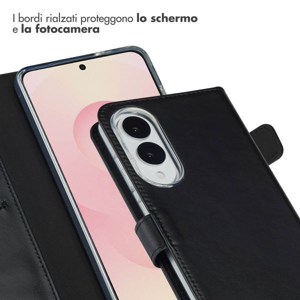 Selencia Cover a libro in vera pelle Samsung Galaxy S25 Edge - Nero