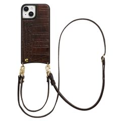 Selencia Cover per telefono Nova Croco con cordino e portacarte Apple iPhone 15 - Choco Brown