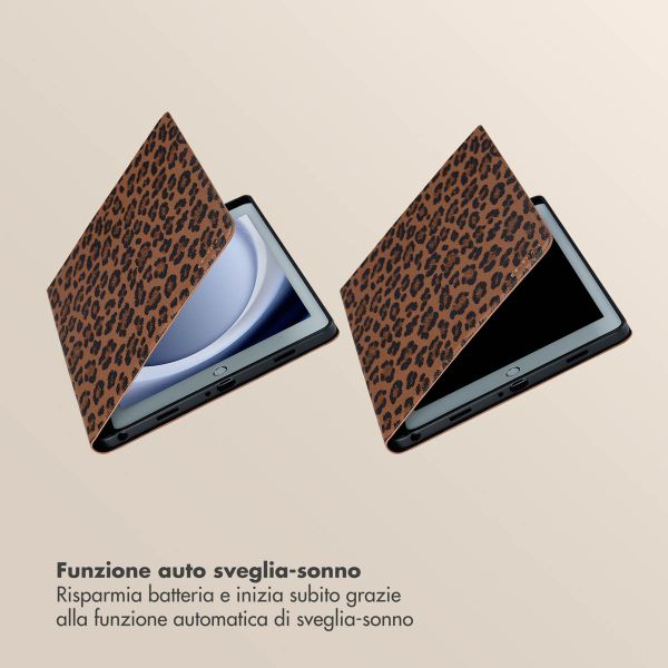 Selencia Libreria Sabi con stampa leopardata Samsung Galaxy Tab A9 Plus - Mocha Brown