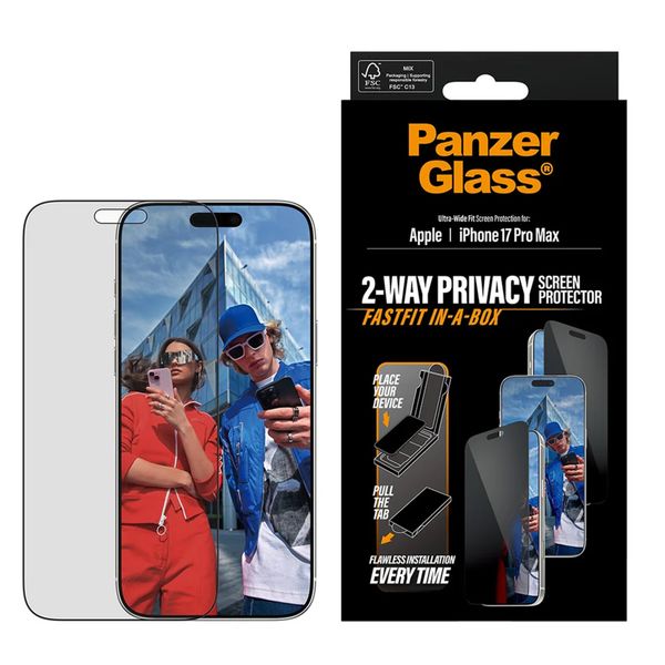 PanzerGlass Vetro temperato privacy Ultra Wide Fit FastFit in-a-box Apple iPhone 17 Pro Max