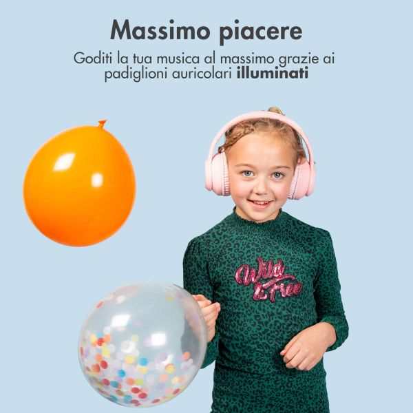 imoshion Cuffie wireless per bambini con LED Light - Limitatore di decibel - Con cavo AUX - Rosa