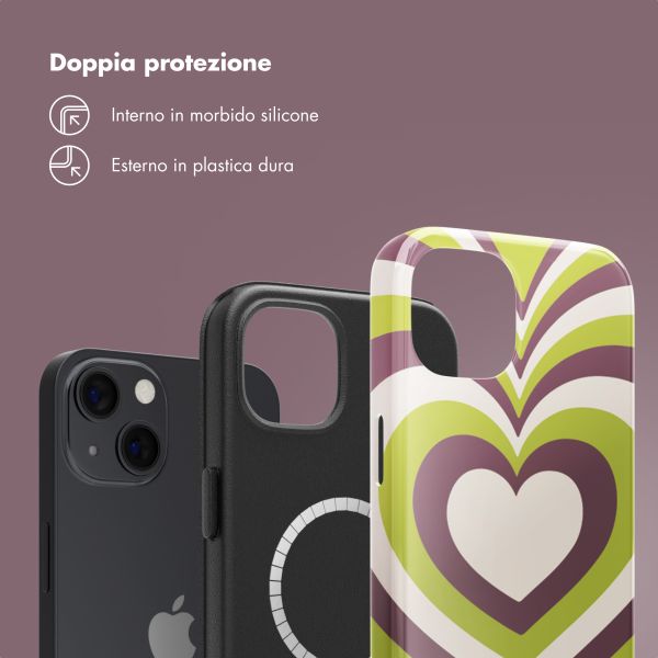 Selencia Cover posteriore Vivid con MagSafe Apple iPhone 13 - Double Hearts Plum Fern