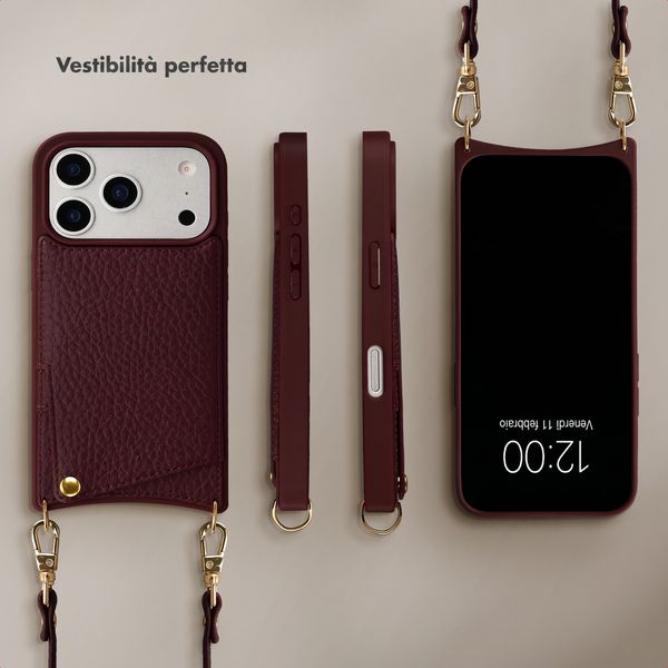 Selencia Cover per telefono Nova con cordino e portacarte Apple iPhone 17 Pro - Bold Burgundy