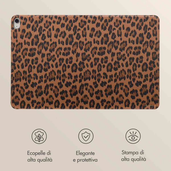 Selencia Libreria Sabi con stampa leopardata Apple iPad Air 11 pollici (2026) M4 / (2025) M3 / (2024) M2 / Air 5 (2022) / Air 4 (2020) - Mocha Brown