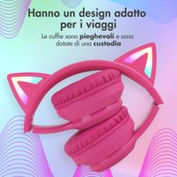 imoshion Cuffie wireless per bambini LED Light Cat Ear - Limitatore di Decibel - Con cavo AUX - Hot Pink