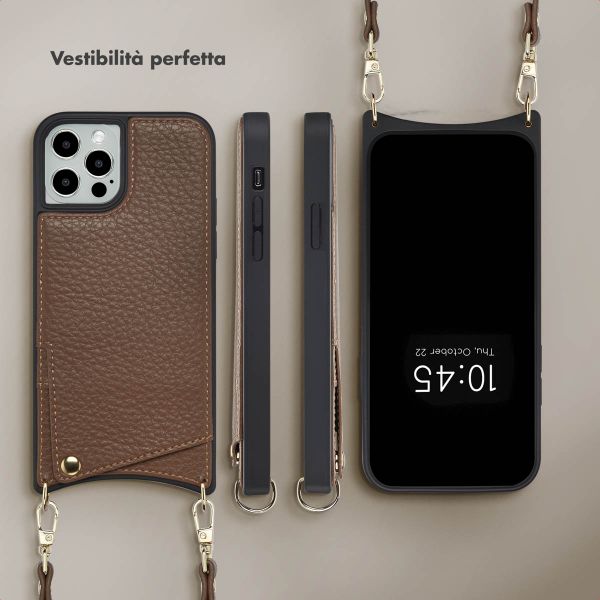 Selencia Cover per telefono Nova con cordino e portacarte Apple iPhone 12 (Pro) - Mocha Brown