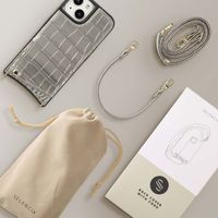 Selencia Cover per telefono Nova Croco con cordino e portacarte Apple iPhone 15 - Argento