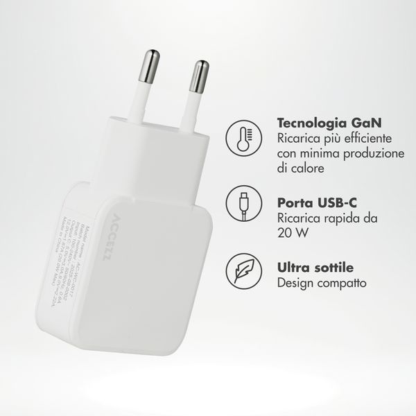 Accezz Caricabatterie GaN Ultra Slim - USB-C - 20 W - Bianco